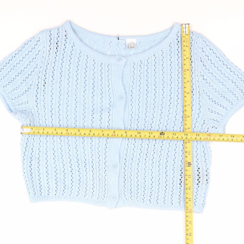H&M Women's Blue Open-Knit Short Sleeve Cardigan Size S
