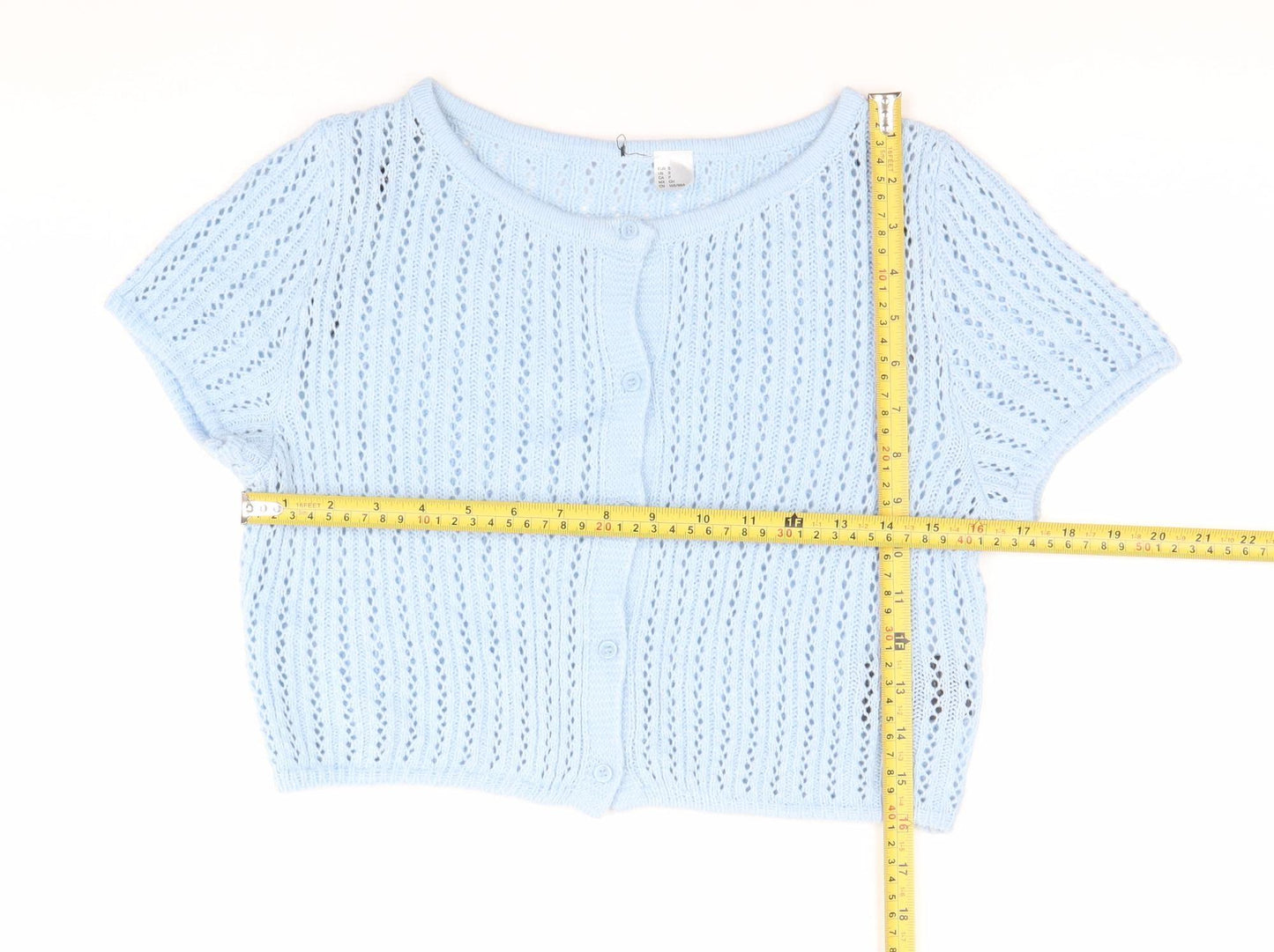 H&M Women's Blue Open-Knit Short Sleeve Cardigan Size S