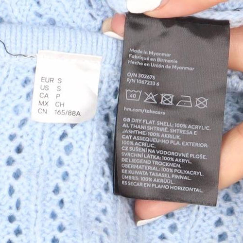 H&M Women's Blue Open-Knit Short Sleeve Cardigan Size S