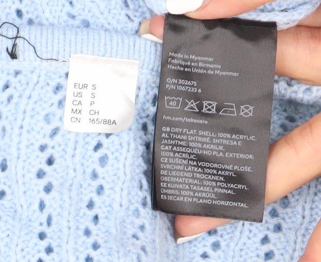 H&M Women's Blue Open-Knit Short Sleeve Cardigan Size S