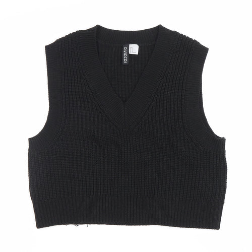 H&M Women’s Black Knit Sleeveless Vest Size 12 V-Neck Acrylic