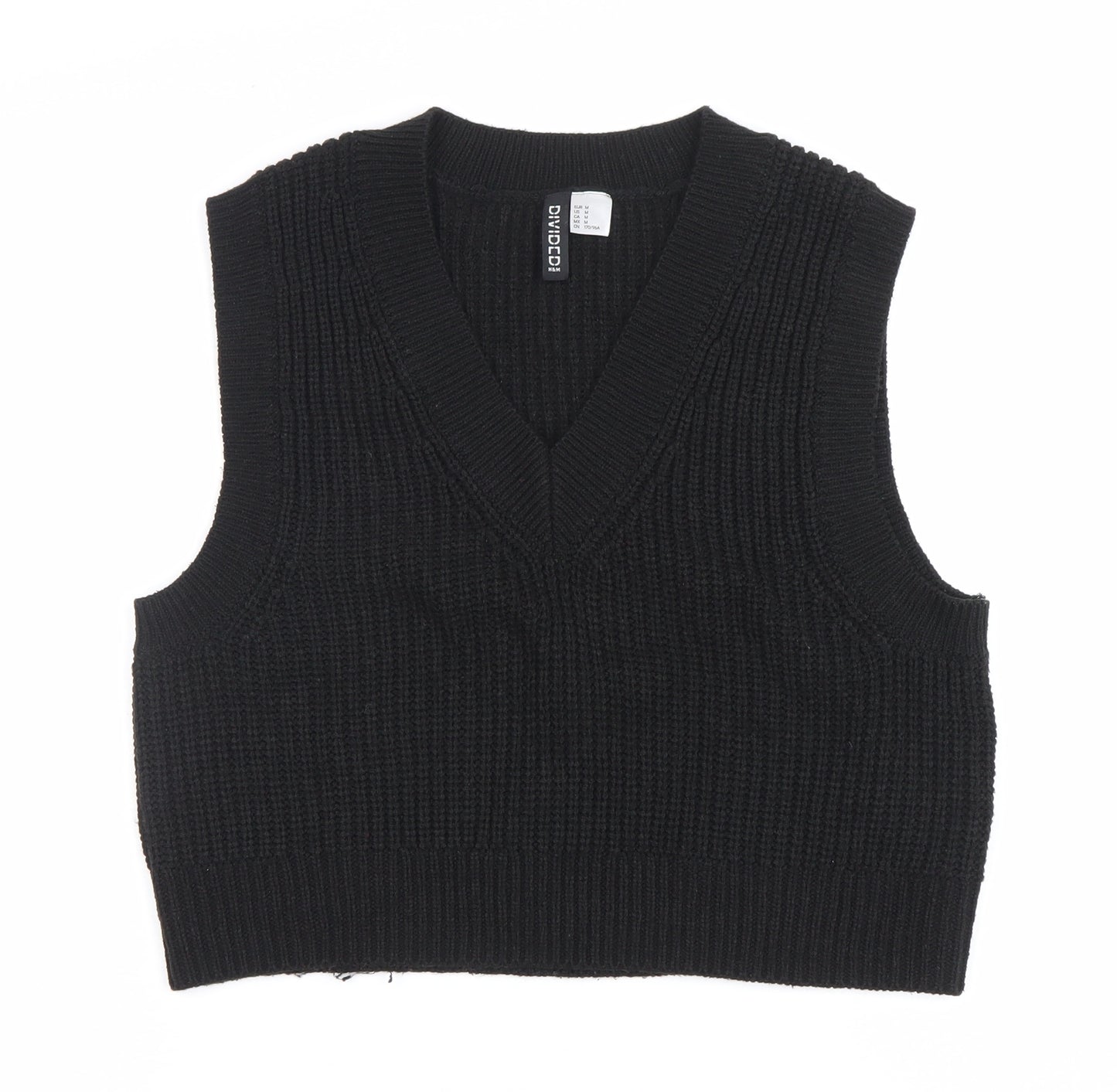 H&M Women’s Black Knit Sleeveless Vest Size 12 V-Neck Acrylic