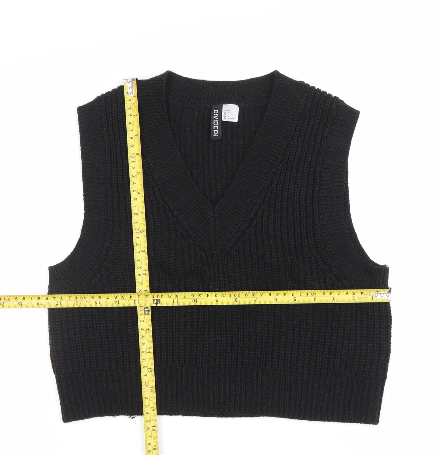 H&M Women’s Black Knit Sleeveless Vest Size 12 V-Neck Acrylic