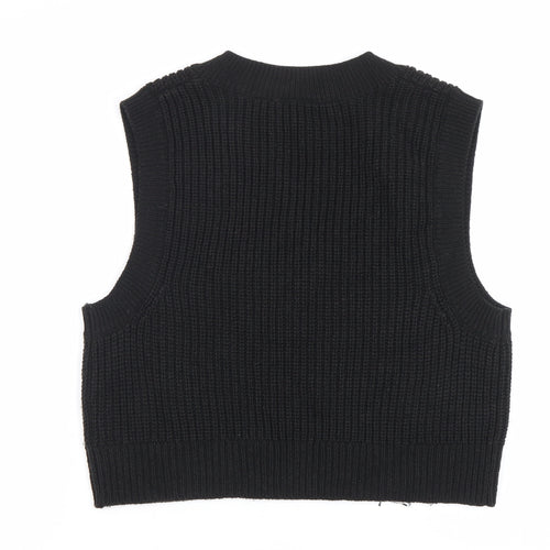 H&M Women’s Black Knit Sleeveless Vest Size 12 V-Neck Acrylic