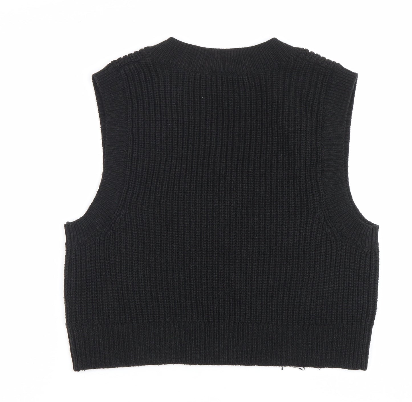 H&M Women’s Black Knit Sleeveless Vest Size 12 V-Neck Acrylic