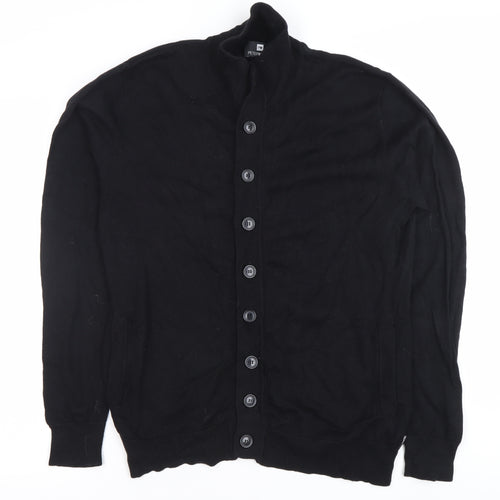 Peter Werth Men's Black Cotton Mock Neck Cardigan L Long Sleeve