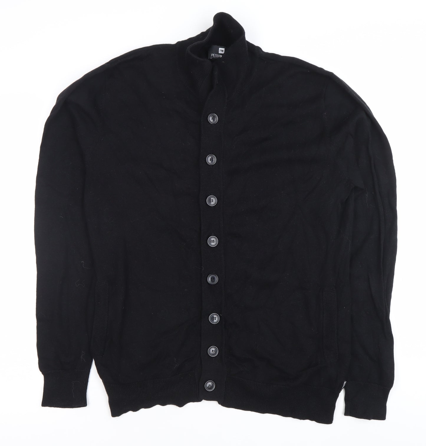 Peter Werth Men's Black Cotton Mock Neck Cardigan L Long Sleeve