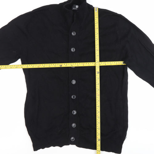 Peter Werth Men's Black Cotton Mock Neck Cardigan L Long Sleeve