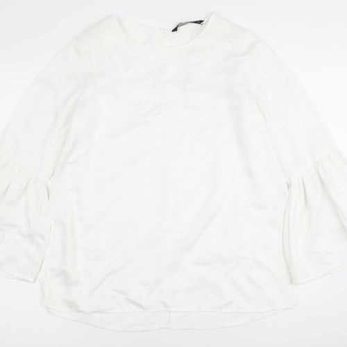 Zara Basic Women White M Bell Sleeve Boat Neck Blouse