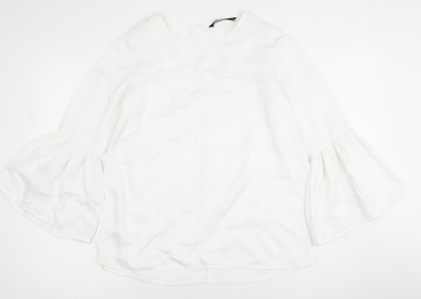 Zara Basic Women White M Bell Sleeve Boat Neck Blouse