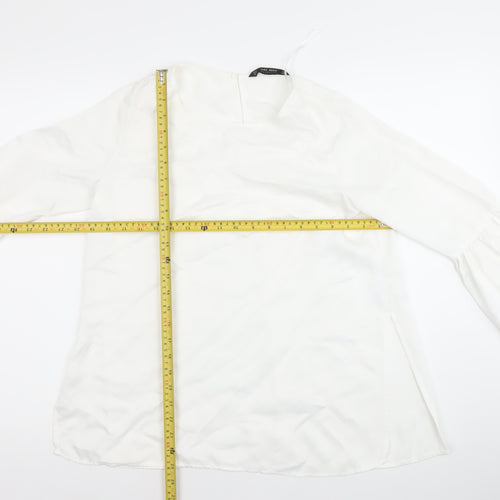 Zara Basic Women White M Bell Sleeve Boat Neck Blouse