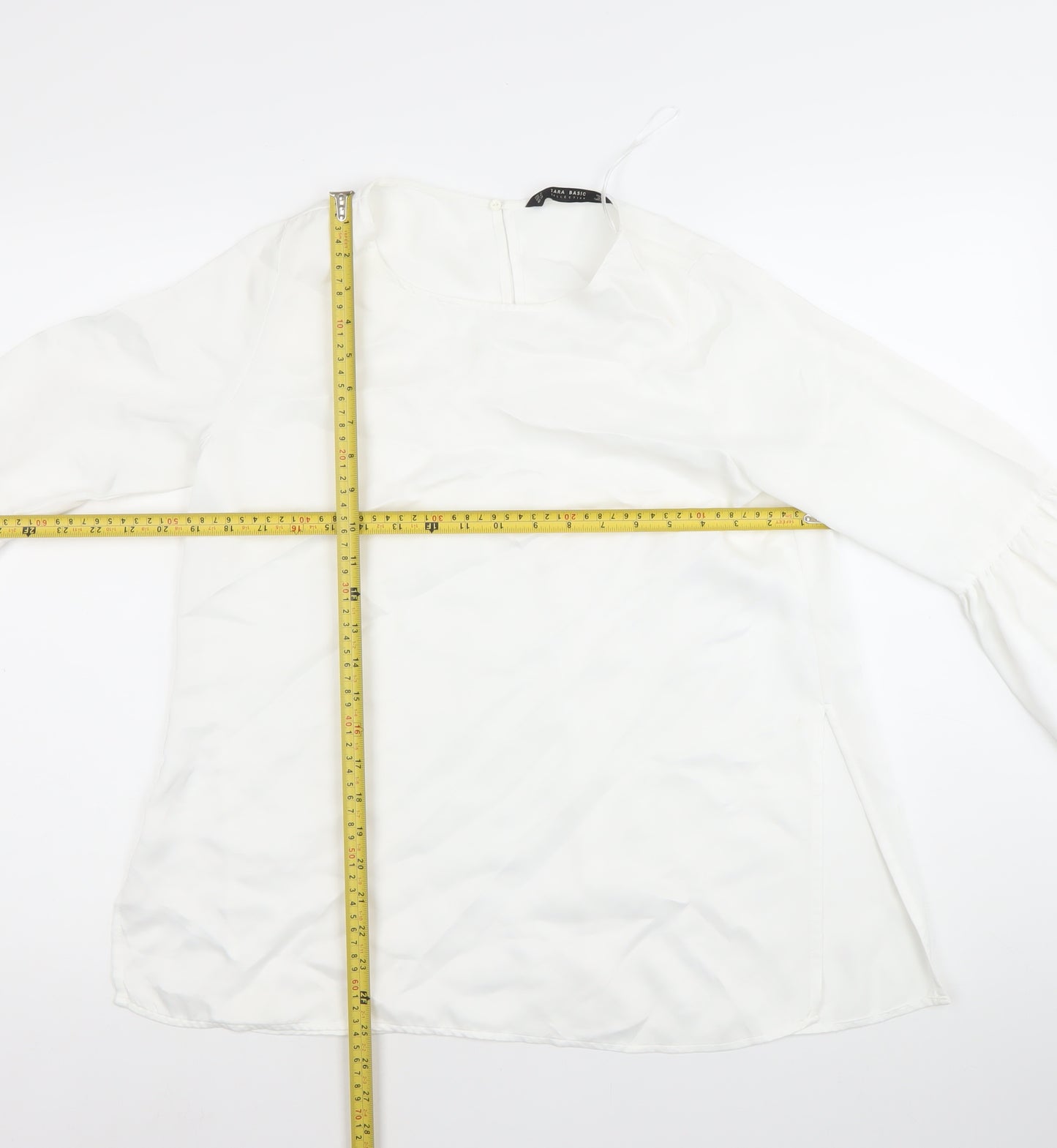 Zara Basic Women White M Bell Sleeve Boat Neck Blouse