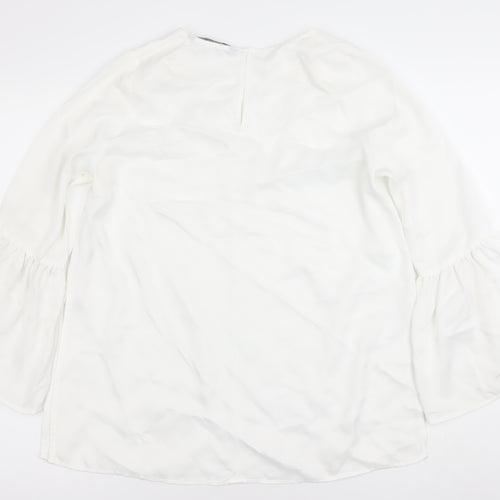 Zara Basic Women White M Bell Sleeve Boat Neck Blouse