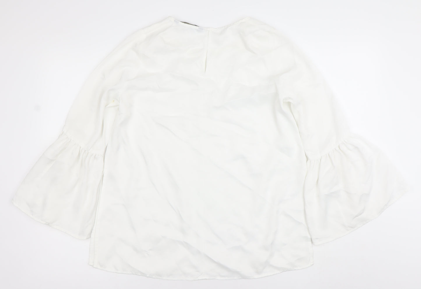 Zara Basic Women White M Bell Sleeve Boat Neck Blouse
