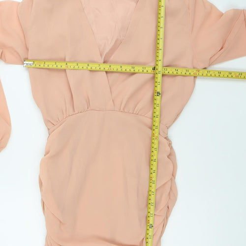 PrettyLittleThing Women’s Pink Size 6 Ruched Chiffon Bodycon Dress