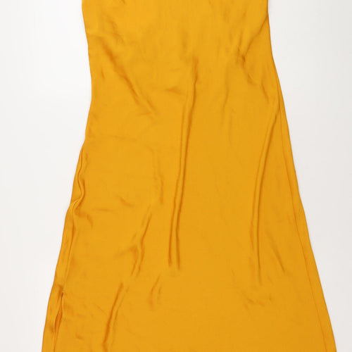 BCBGeneration Women's Yellow M Hi-Low Halter Slip Dress
