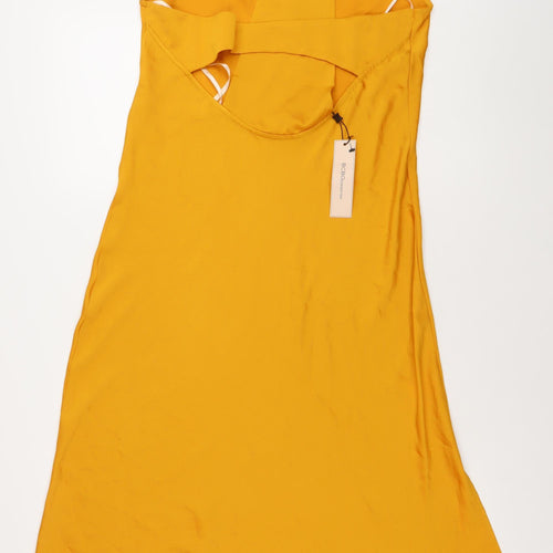 BCBGeneration Women's Yellow M Hi-Low Halter Slip Dress