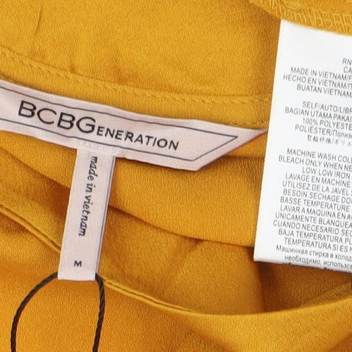 BCBGeneration Women's Yellow M Hi-Low Halter Slip Dress