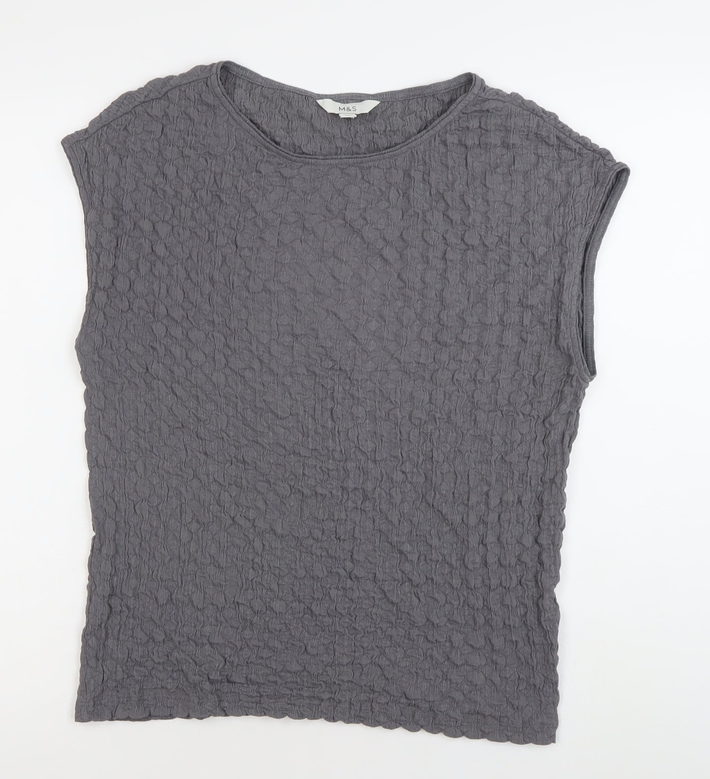 Marks and Spencer Women’s Grey Textured Crew Neck Top Size 14 Regular Fit