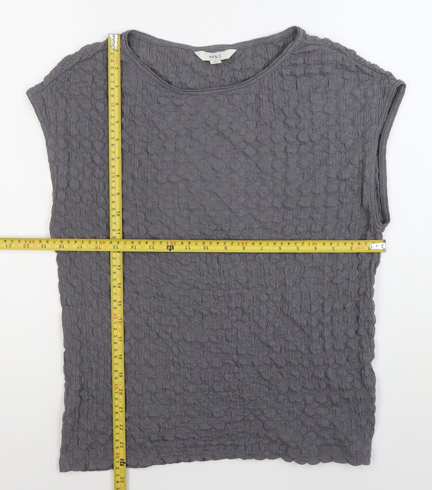 Marks and Spencer Women’s Grey Textured Crew Neck Top Size 14 Regular Fit
