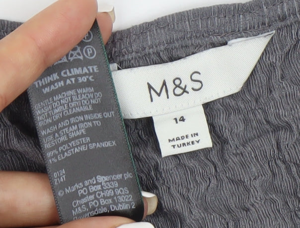 Marks and Spencer Women’s Grey Textured Crew Neck Top Size 14 Regular Fit