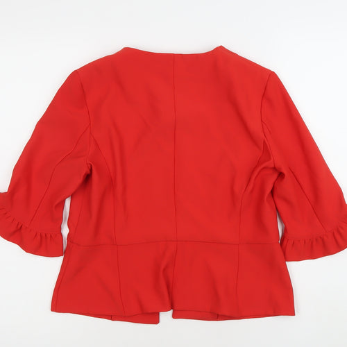 Zara Basic Women’s Red 3/4 Sleeve Ruffle Suit Top M Regular Fit