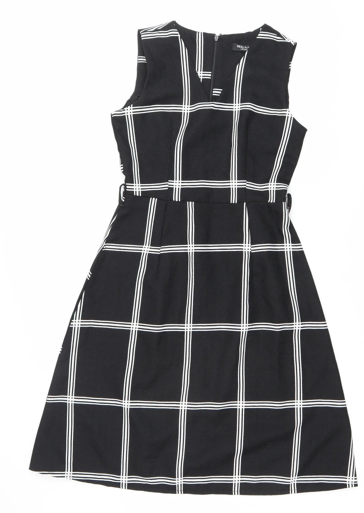 REAL FORM London Women's Black Check A-Line Dress Size 8