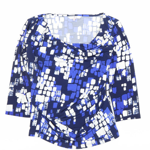 Jasper Conran Women's Blue Geometric Cowl Neck Blouse Size 12