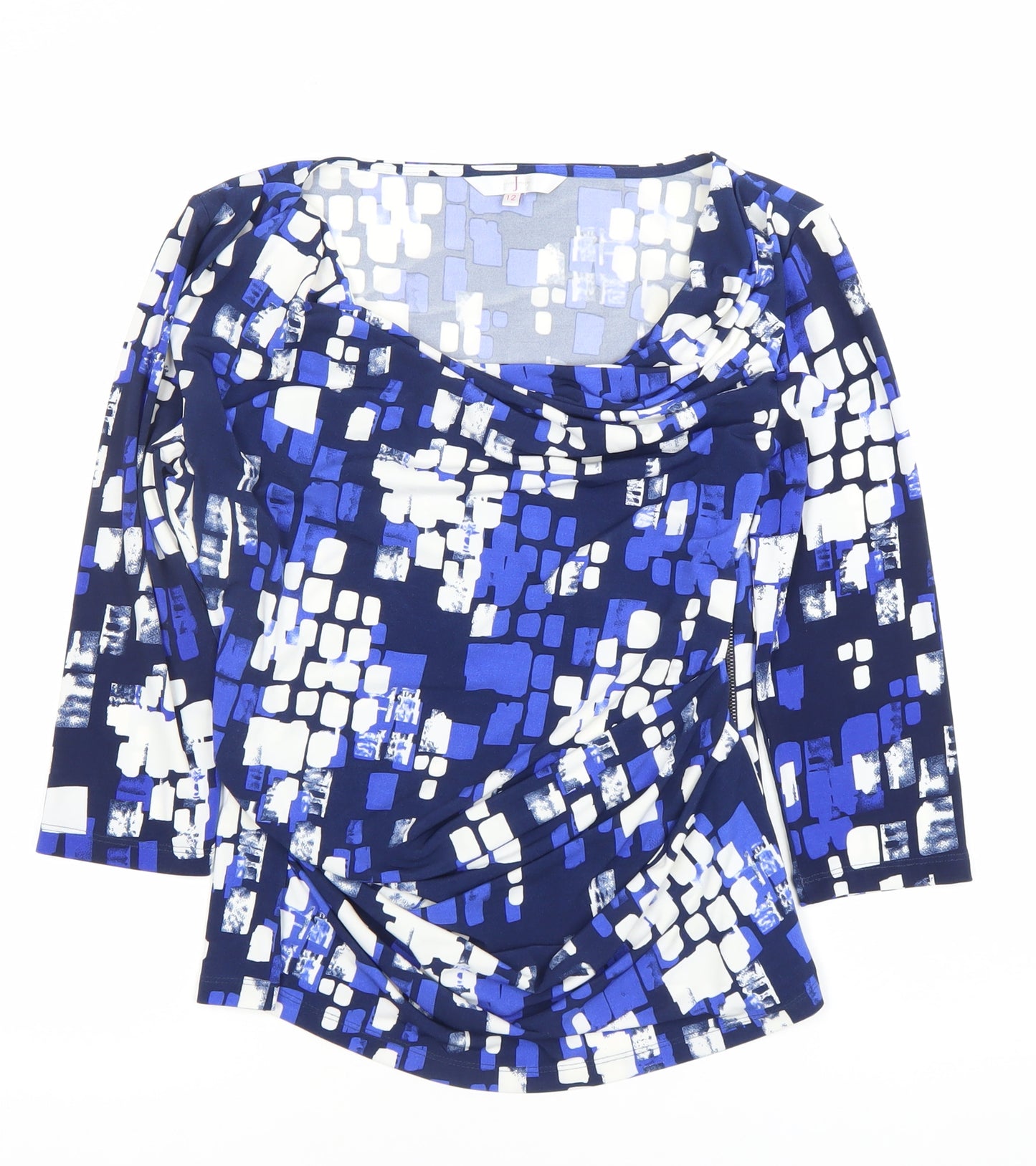 Jasper Conran Women's Blue Geometric Cowl Neck Blouse Size 12