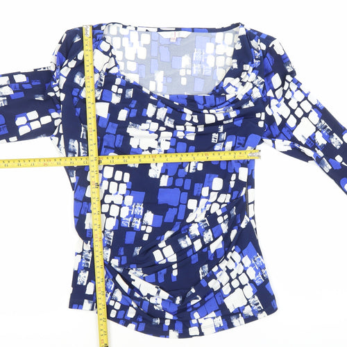 Jasper Conran Women's Blue Geometric Cowl Neck Blouse Size 12