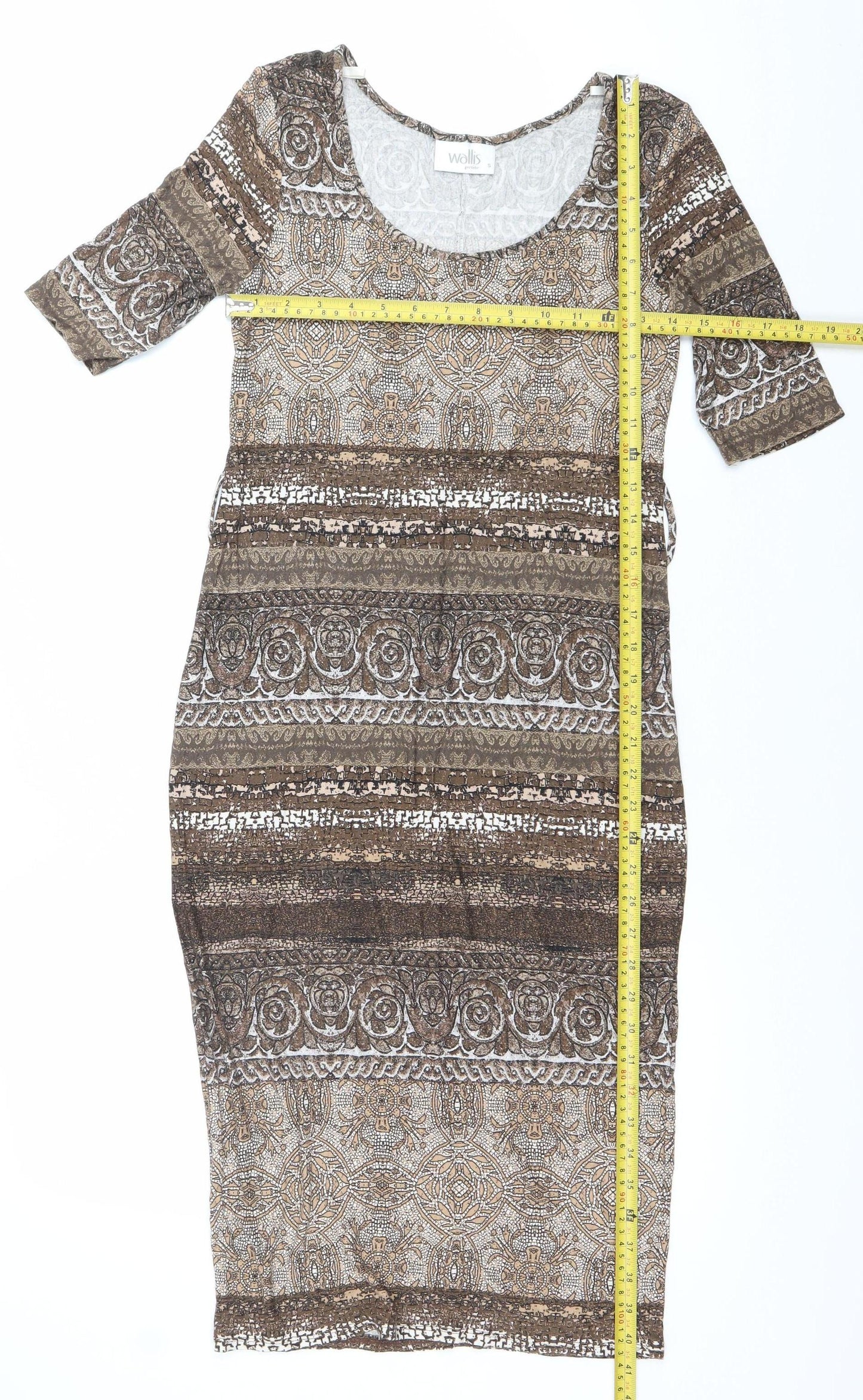 Wallis Women Brown Geometric Bodycon Dress Size 10 Knee Length