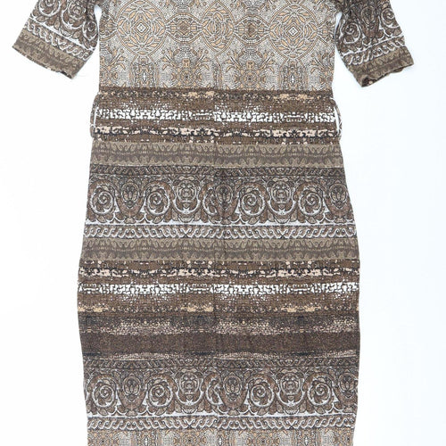 Wallis Women Brown Geometric Bodycon Dress Size 10 Knee Length