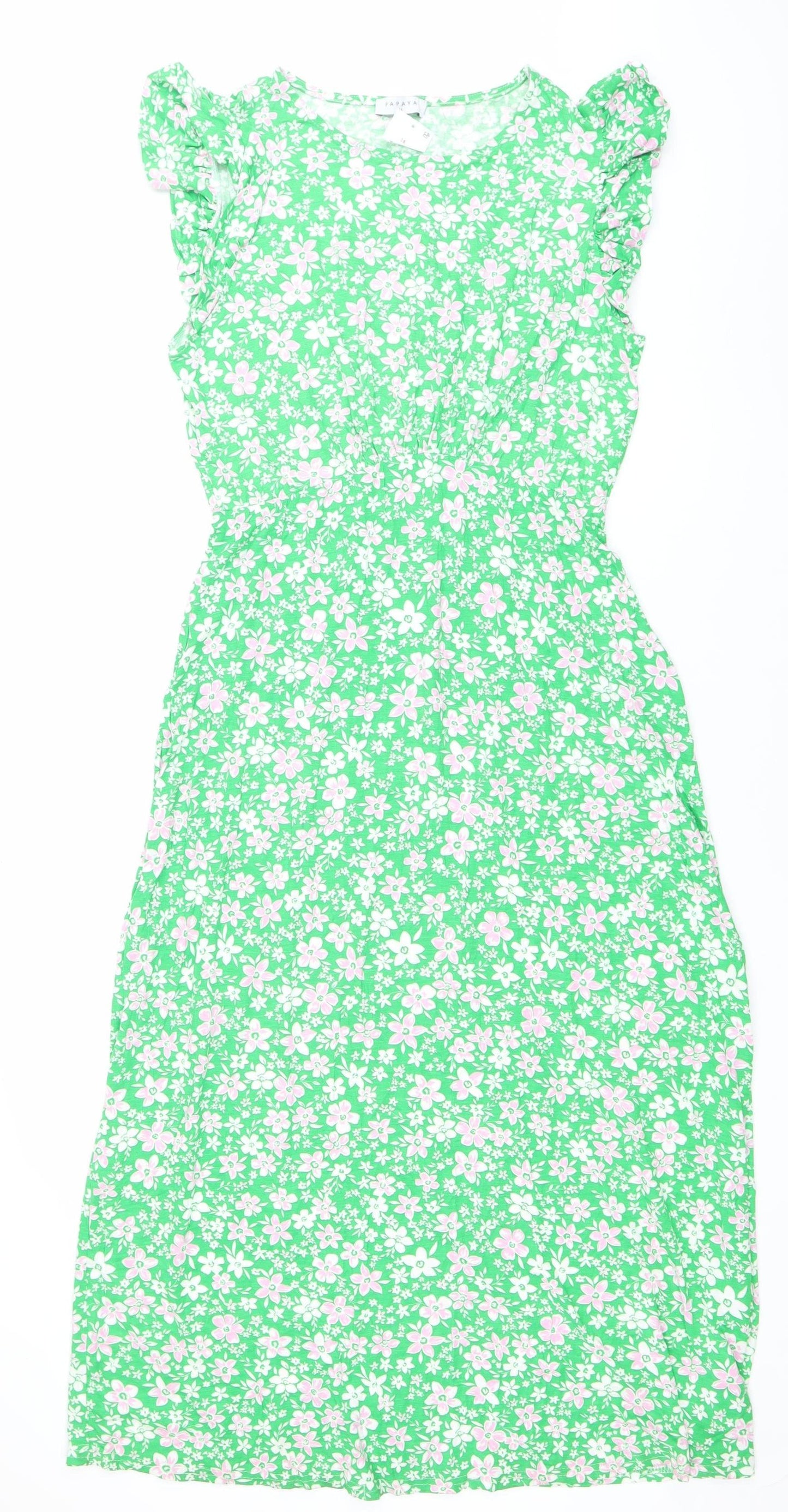 Papaya Women’s Green Floral Midi Bodycon Dress Size 16 Sleeveless
