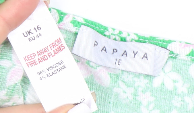Papaya Women’s Green Floral Midi Bodycon Dress Size 16 Sleeveless