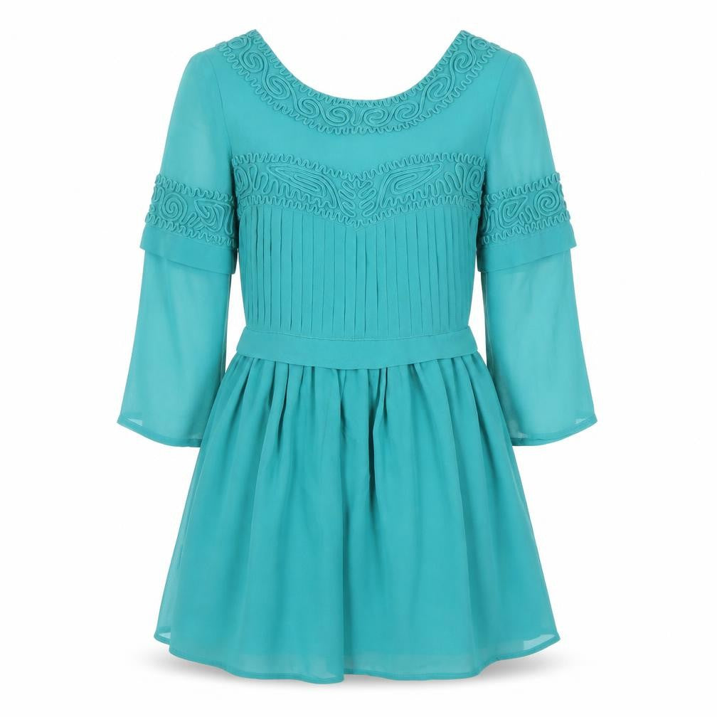 Topshop Women Green Size 8 Fit & Flare Embroidered Party Dress