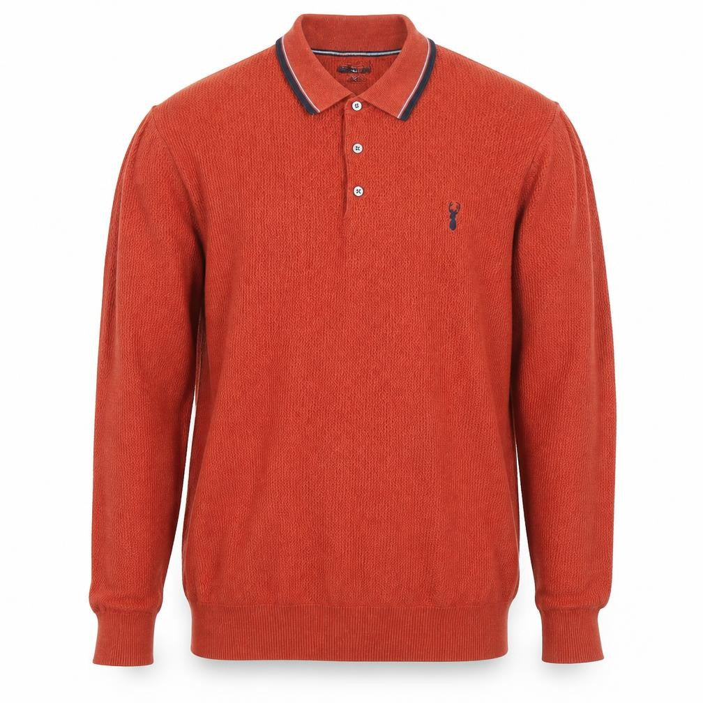 Front view of Next men’s orange l collared henley jumper long sleeve cotton knit