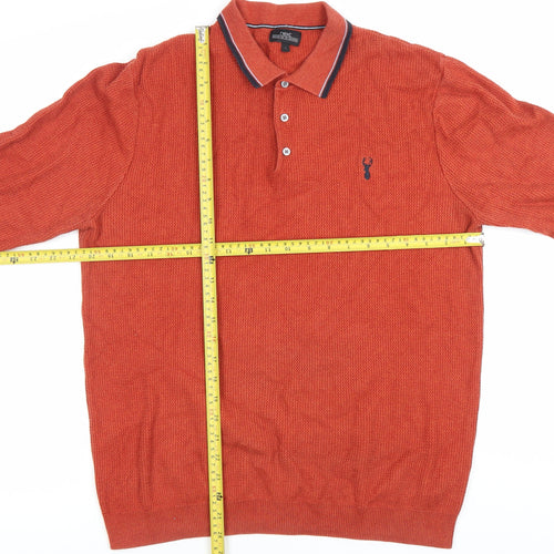 Next Mens Orange L Collared Henley Jumper Long Sleeve Cotton Knit