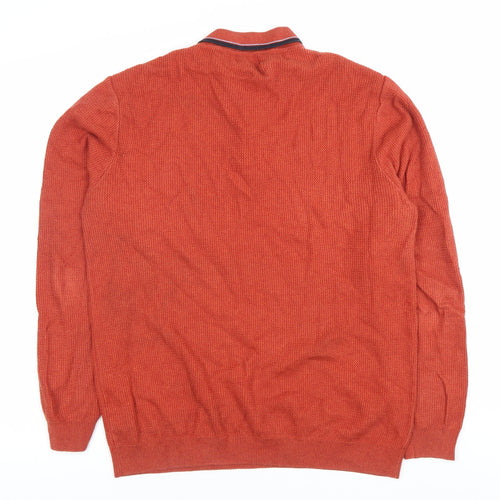 Next Mens Orange L Collared Henley Jumper Long Sleeve Cotton Knit