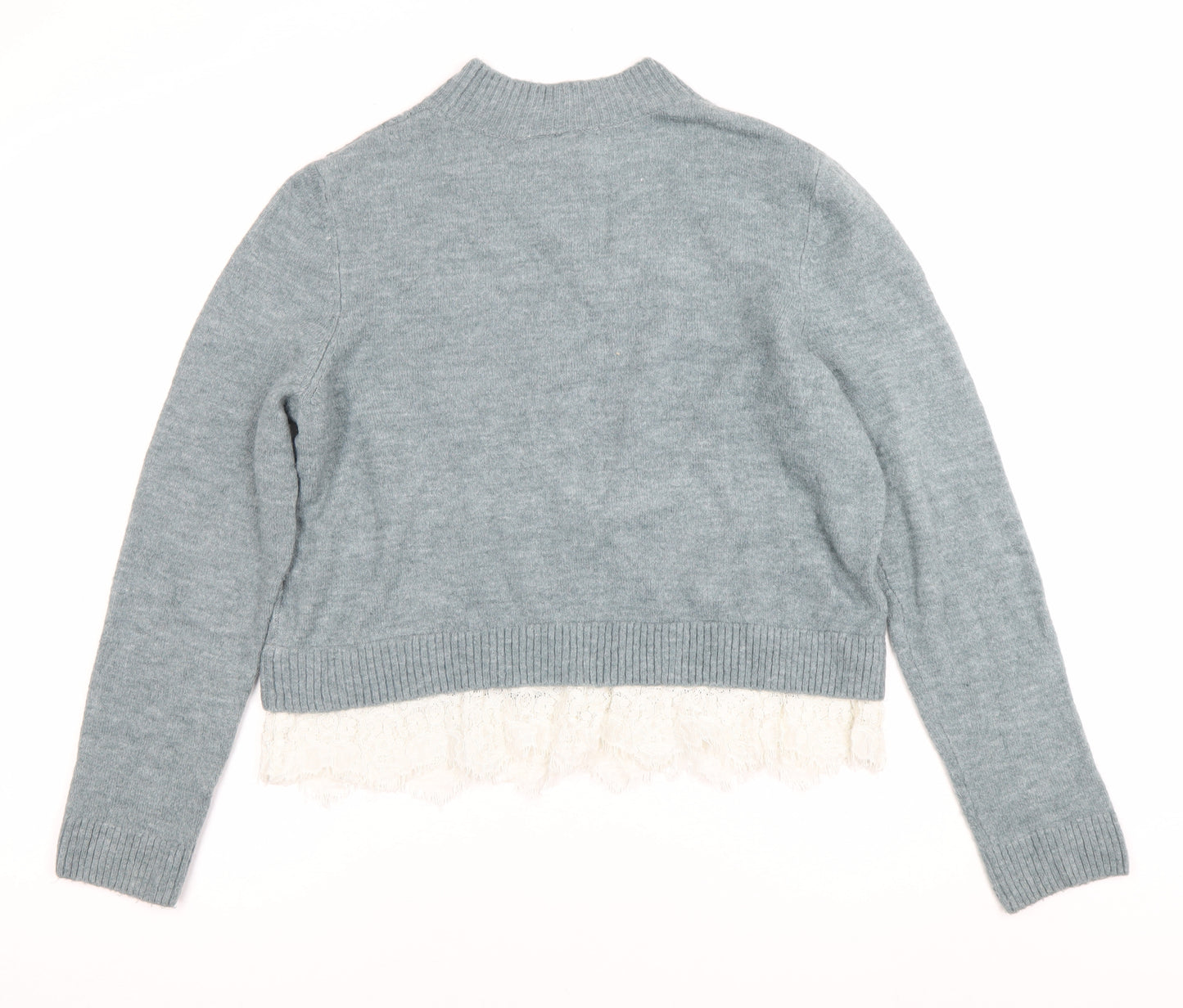 H&M Divided Women’s Blue Lace Hem Crew Neck Open-Knit Jumper Size M