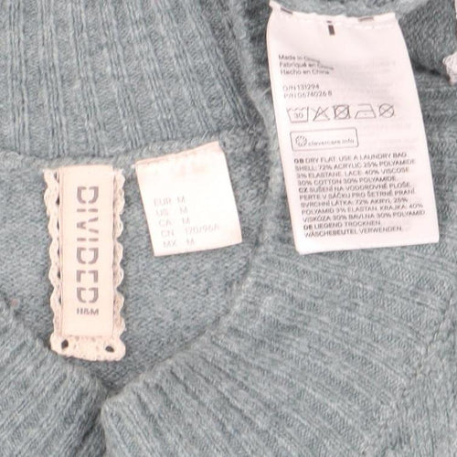 H&M Divided Women’s Blue Lace Hem Crew Neck Open-Knit Jumper Size M