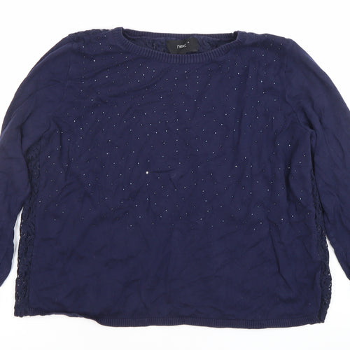 Next Women’s Blue Size 16 Crew Neck Long Sleeve Pullover Jumper Lace Beaded