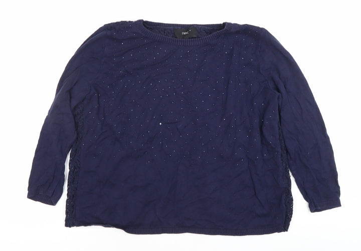 Next Women’s Blue Size 16 Crew Neck Long Sleeve Pullover Jumper Lace Beaded