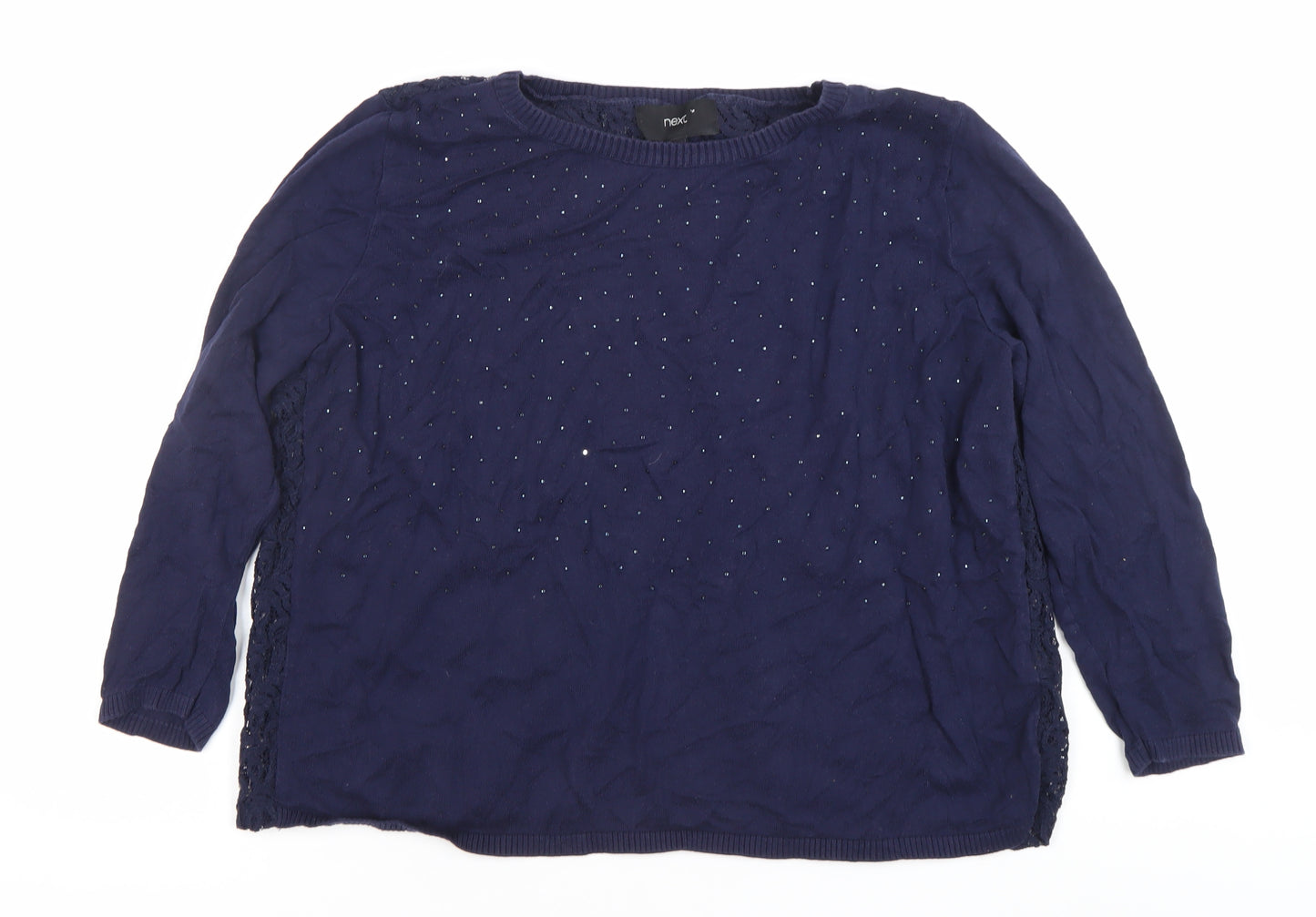 Next Women’s Blue Size 16 Crew Neck Long Sleeve Pullover Jumper Lace Beaded