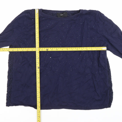 Next Women’s Blue Size 16 Crew Neck Long Sleeve Pullover Jumper Lace Beaded