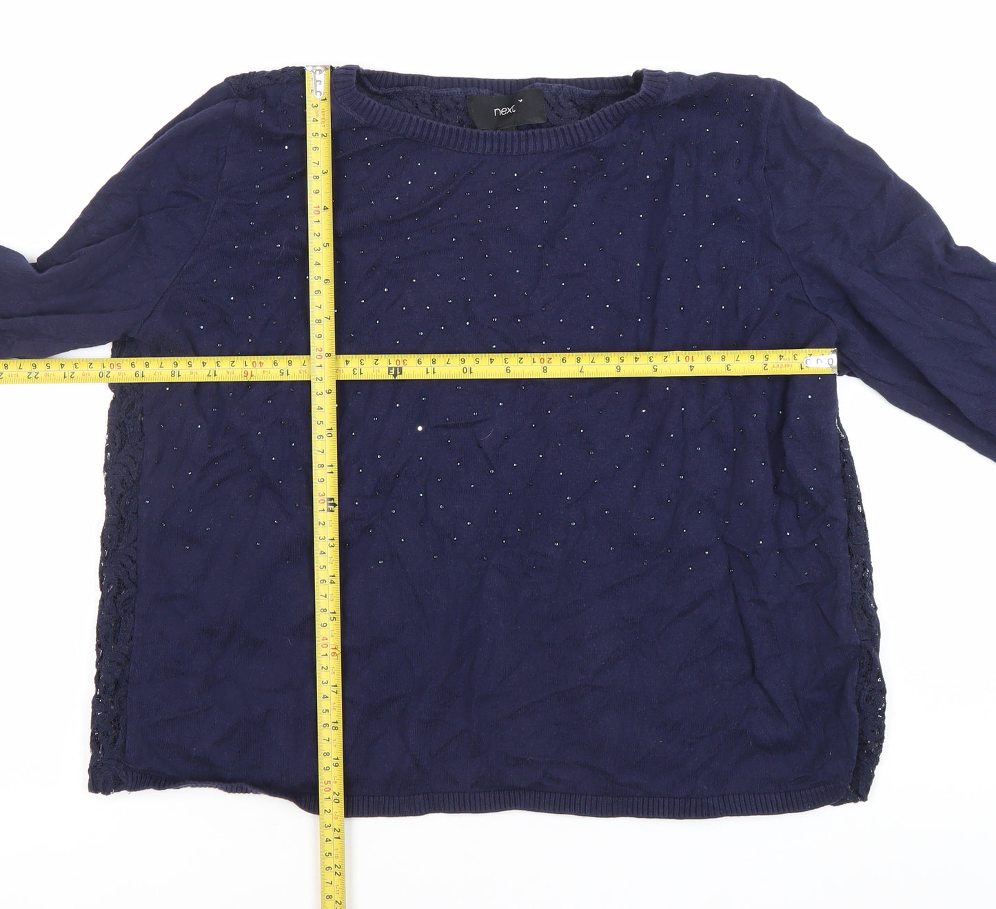 Next Women’s Blue Size 16 Crew Neck Long Sleeve Pullover Jumper Lace Beaded