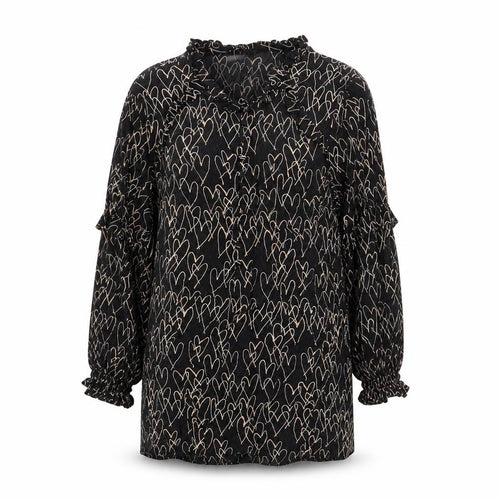 Monsoon Women Black Heart Print Tunic Blouse Size 10 Long Sleeve