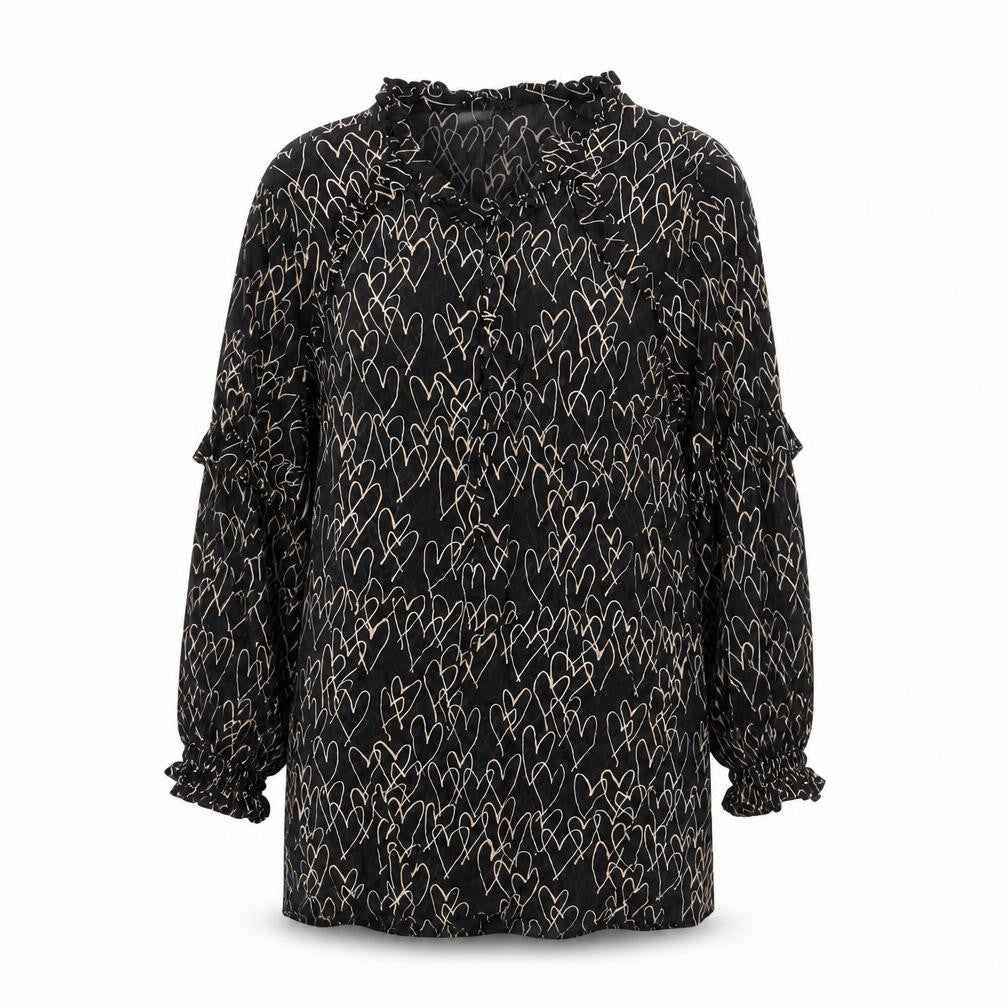 Monsoon Women Black Heart Print Tunic Blouse Size 10 Long Sleeve