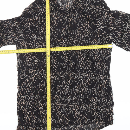 Monsoon Women Black Heart Print Tunic Blouse Size 10 Long Sleeve