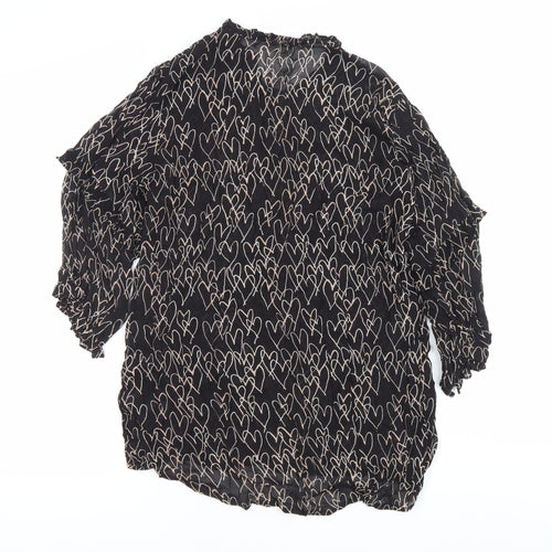 Monsoon Women Black Heart Print Tunic Blouse Size 10 Long Sleeve