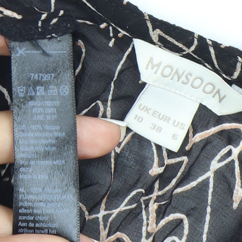 Monsoon Women Black Heart Print Tunic Blouse Size 10 Long Sleeve